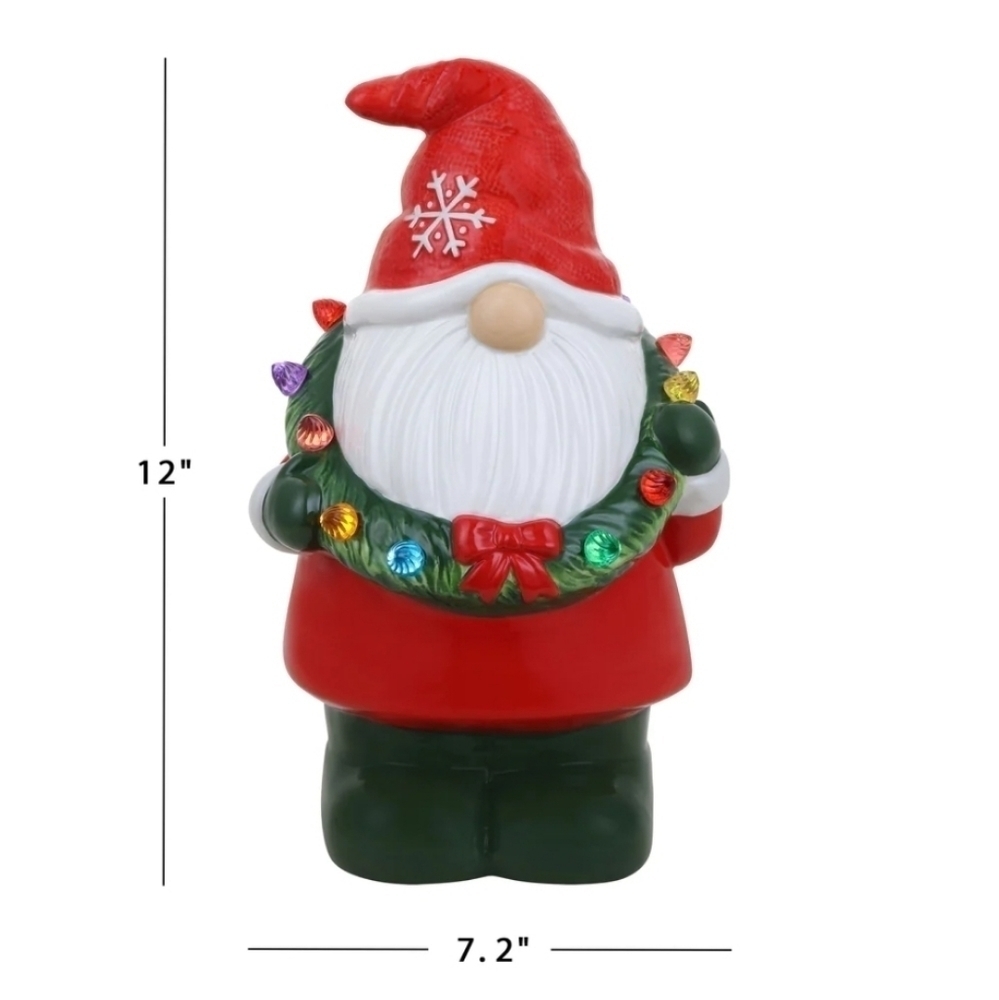 12" Nostalgic Ceramic Figure - Gnome with Wreath - Picture 3 of 10